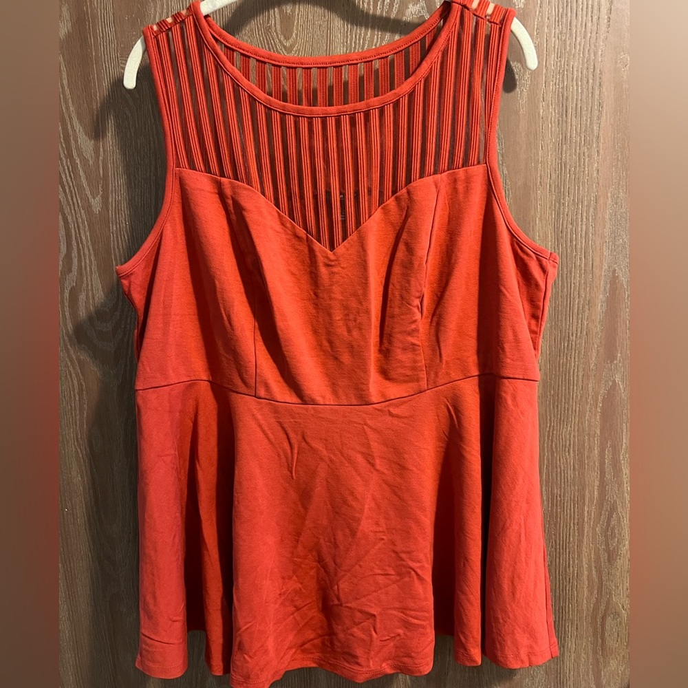 Torrid Red Terracotta Premium Ponte Yoke Peplum Shadow Stripe Top